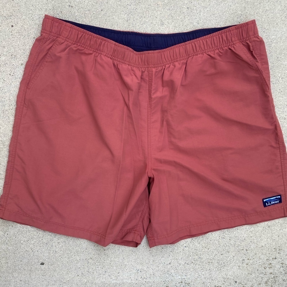 Men's LL Bean‎ Swim Trunks Rust Red Solid Logo NO TAGS Drawstring Gym Unlined